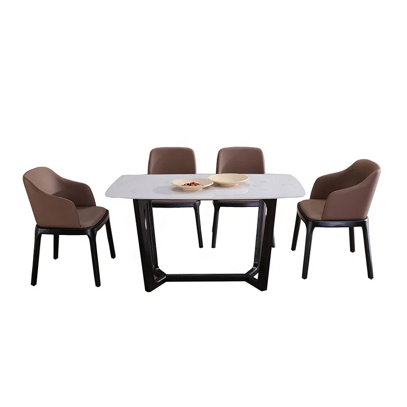 Solid Wood Frame With Quartz Stone Top Dining Table Sets For Restaurant