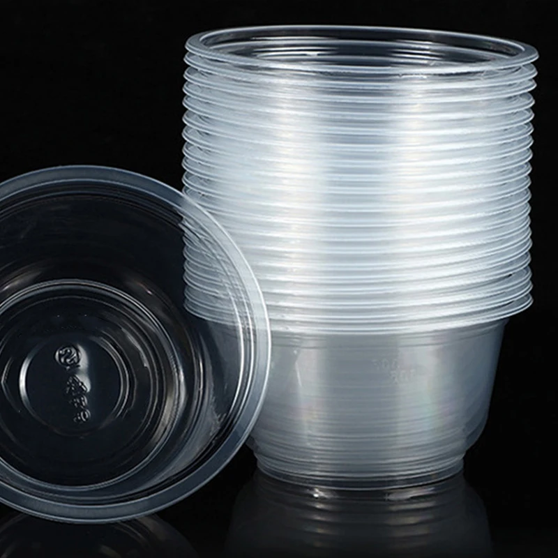 Disposable Plastic Leak-proof Heat Resistant Transparent Round Takeaway Food Bowl Container With Lids