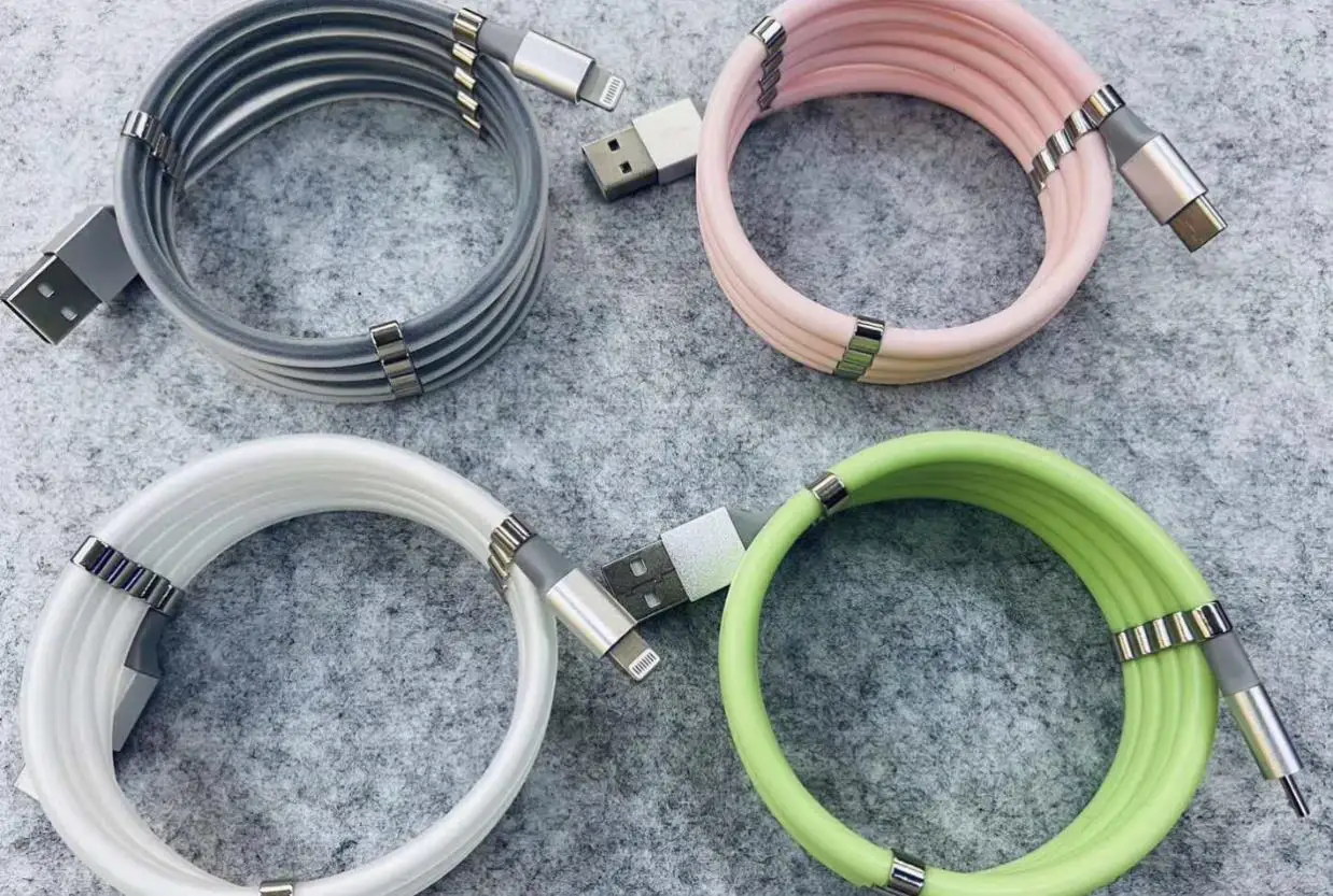 A-BST hot sell Magnetic Charging Cable Self Winding Organizing Type C Micro USB Easy Coil Charging Cable for any mobile phone