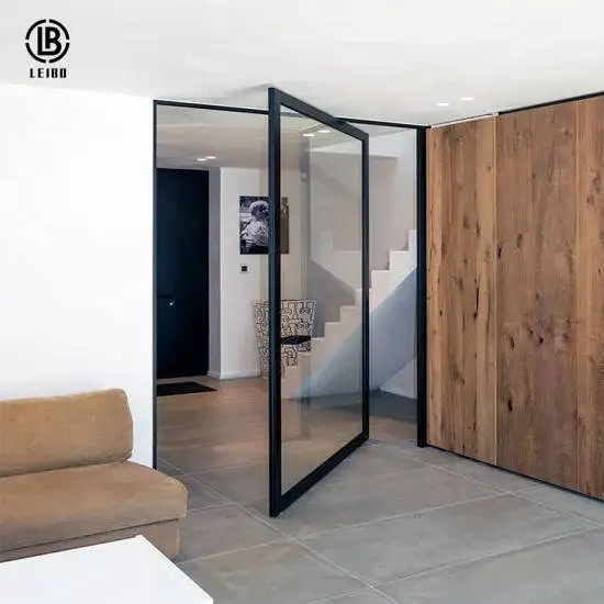 Canada pivot front door black aluminum frame tempered glass electronal entry pivot doors