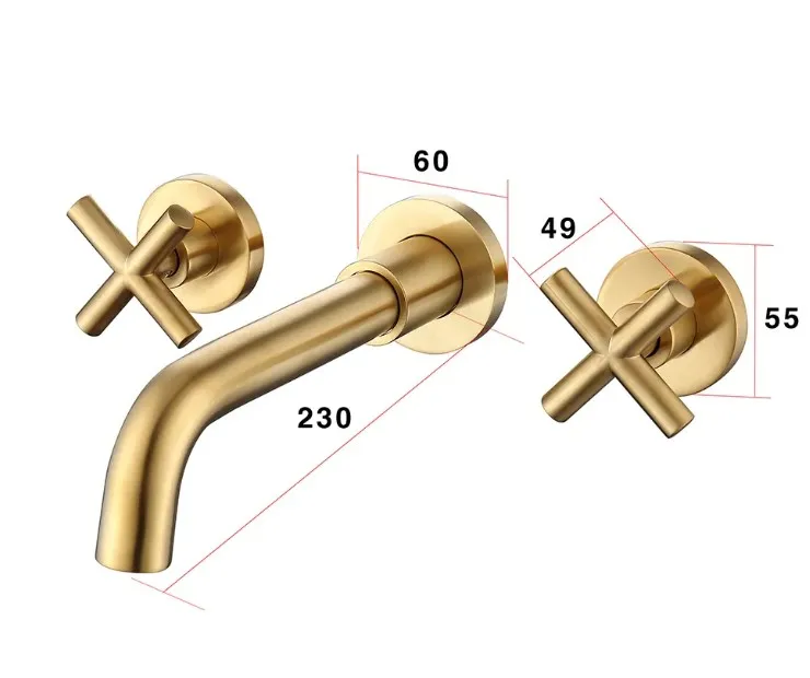Brass Personalized European Style Gold Luxury Bathroom Basin Faucets Wall Mount Washbasin Faucet