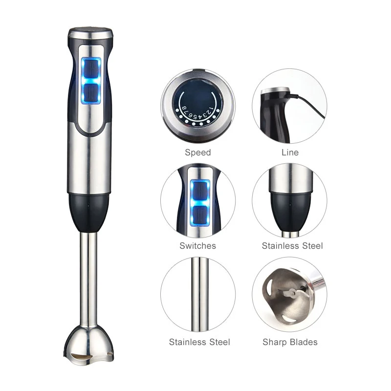 High Power Kitchen Electric Manual Immersion Hand Mixer Stick Portable Professional 5 in 1 Stick Hand Blender for Smoothie