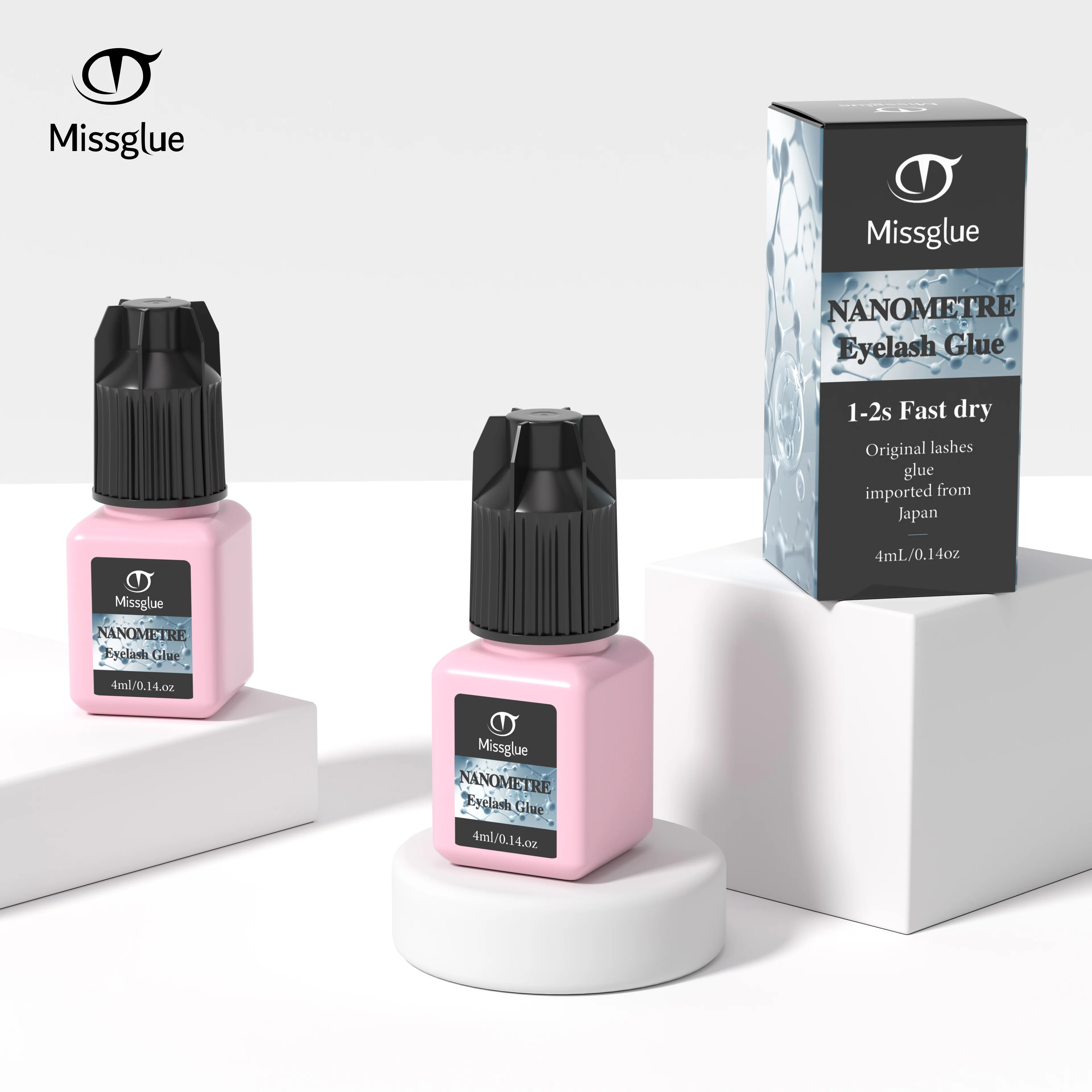 Missglue Custom logo Low Humidity Professional Fast Drying Eyelash Extension Adhesive Waterproof Nanometer Black Eye Lash Glue
