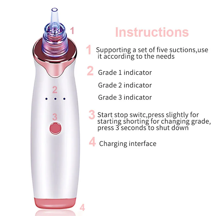 Portable Electric Facial Cleaner Vacuum White Heads Blackhead Powder Remover Machine with Private Label
