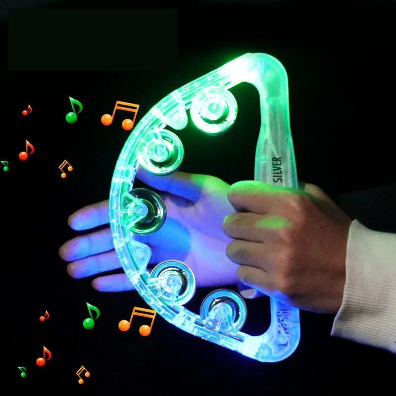 Led Music Flashing Tambourine Colorful Hand-held Light Up Toys Bar Party Cheer Atmosphere Hand Shake Flash Bell