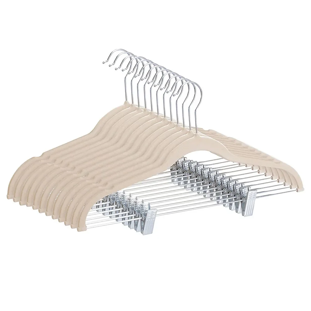 Original Factory Supplier Strong Finger Space Saving Flocked Clips for Clothes Velvet Hanger