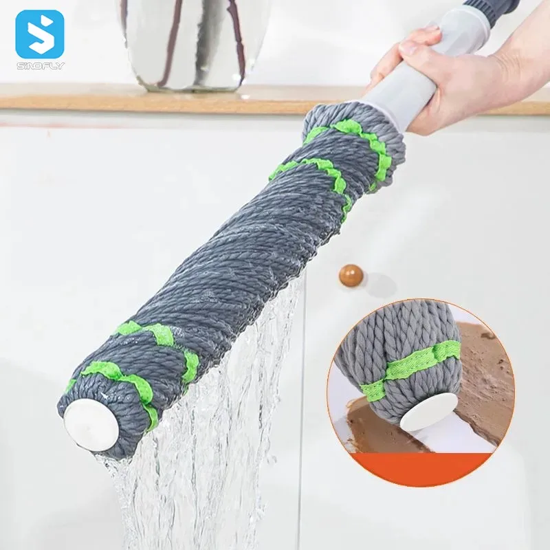 Hot Selling Home Microfiber Squeeze Water Flat Floor Mops Dry Wet Retractable Rotating Mop