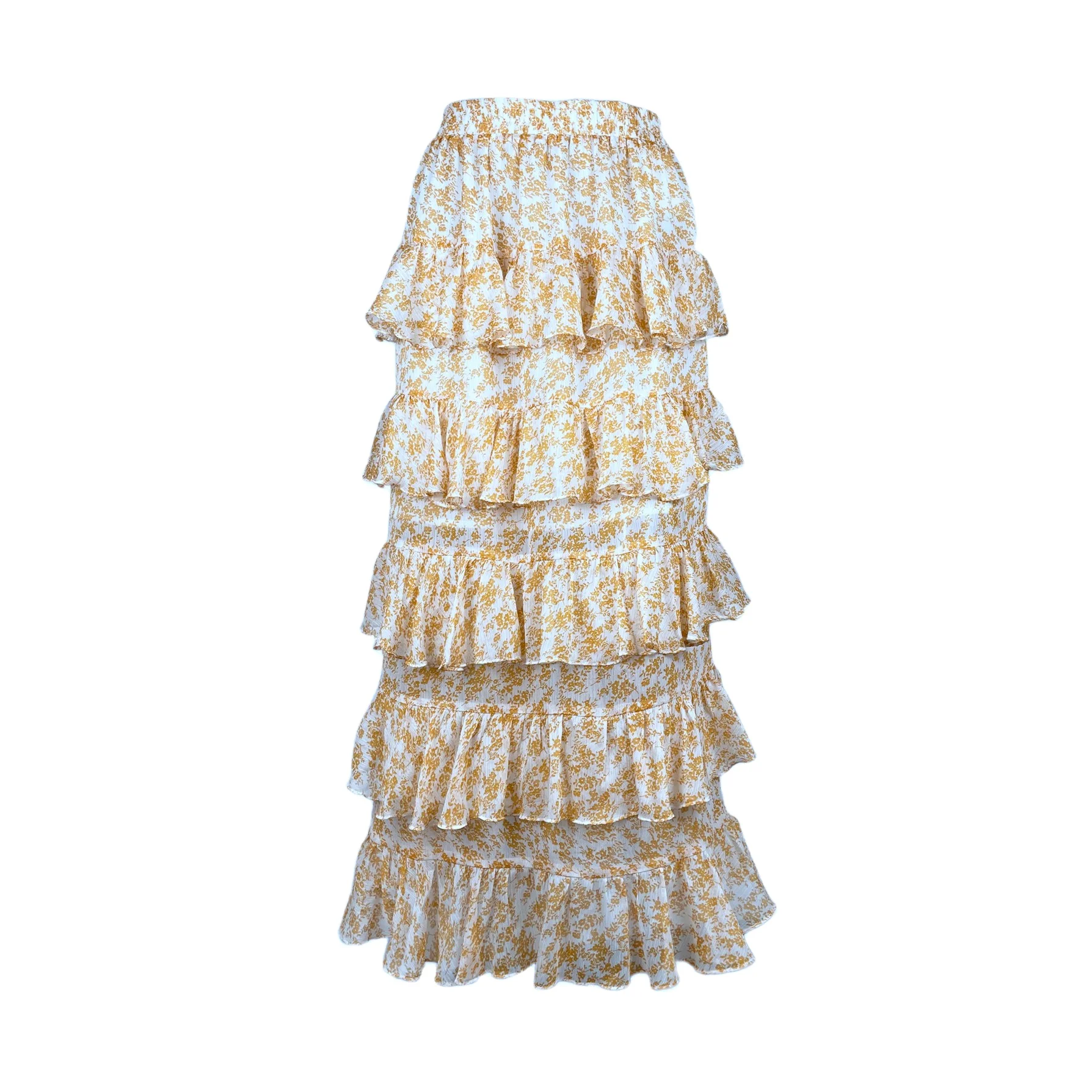 
Custom Design 2021 Fashion Cheap Lace Floor Length Pleated Woven Dress Breathable Multi Print Crinkle Cake Women Skirts 