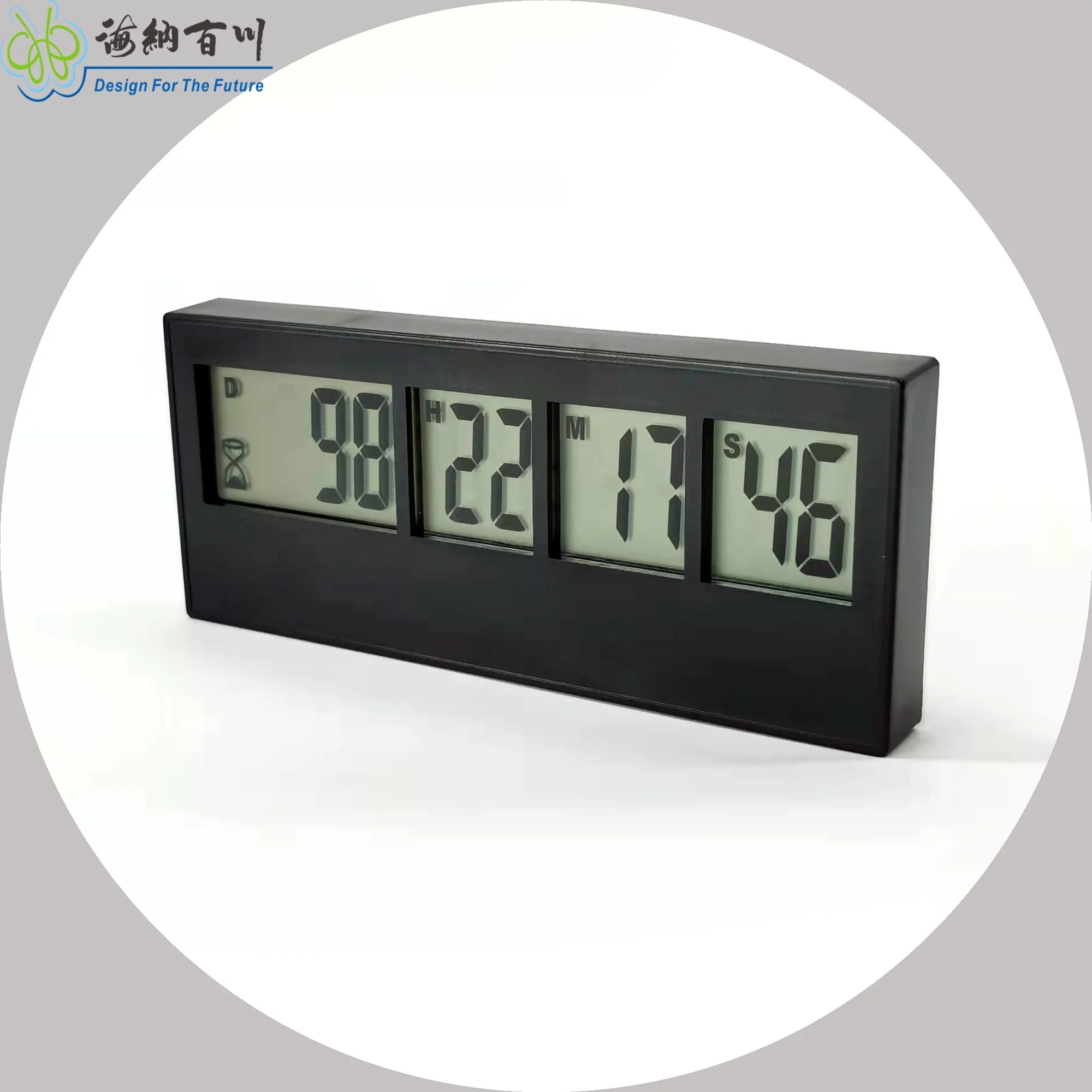999 Days Time Reminder Digital Display Eco-Friendly Plastic Rectangle in Black and White Colors