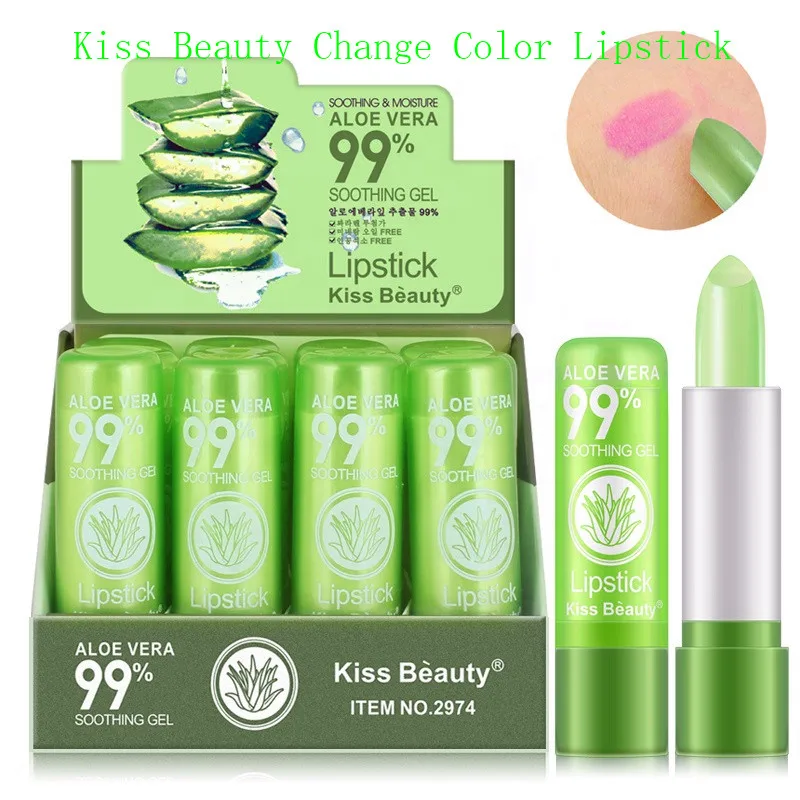 Cosmetic Labiale De 99% Aloe Vera Natural Temperature Matte Lasting Moisture Change Color Jelly Lipstick