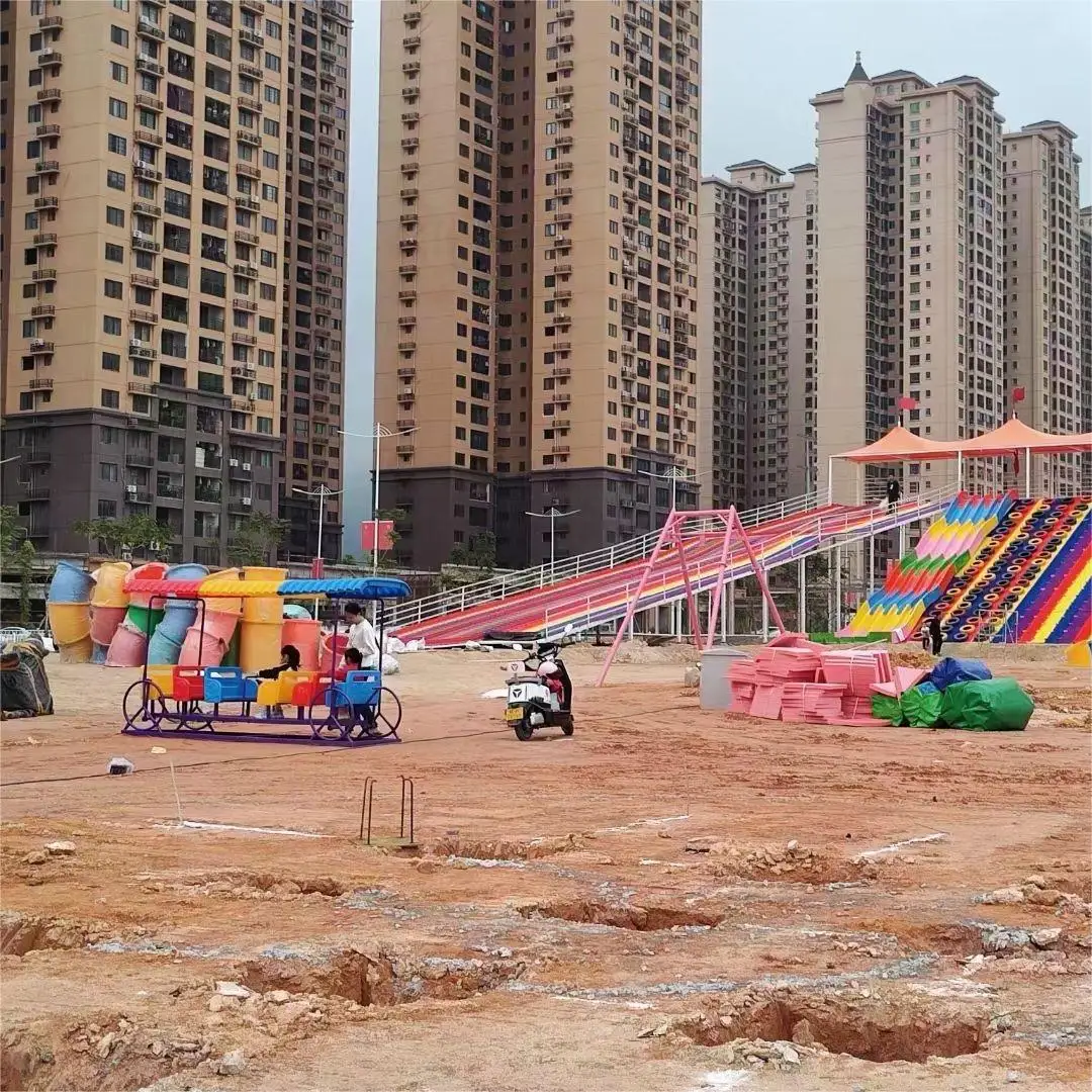 china factory cheap amusement park games patio swings  seesaw outdoors play ground kids slides and swing play