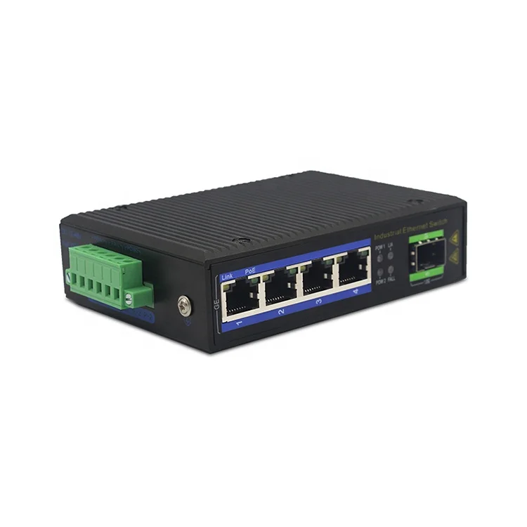 Factory OEM fiber optic 1000Base 4 port poe+1SFP slots 5 port industrial network switch