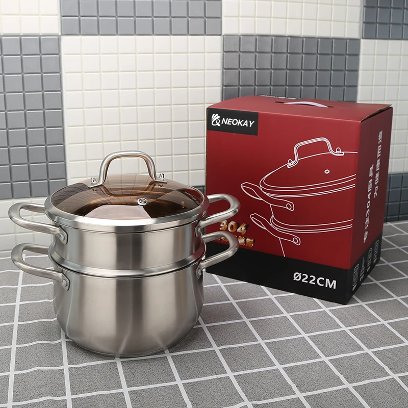 High Quality Premium Induction Portable Sliver Silicone Soup Stock Pot with Lid and Steamer