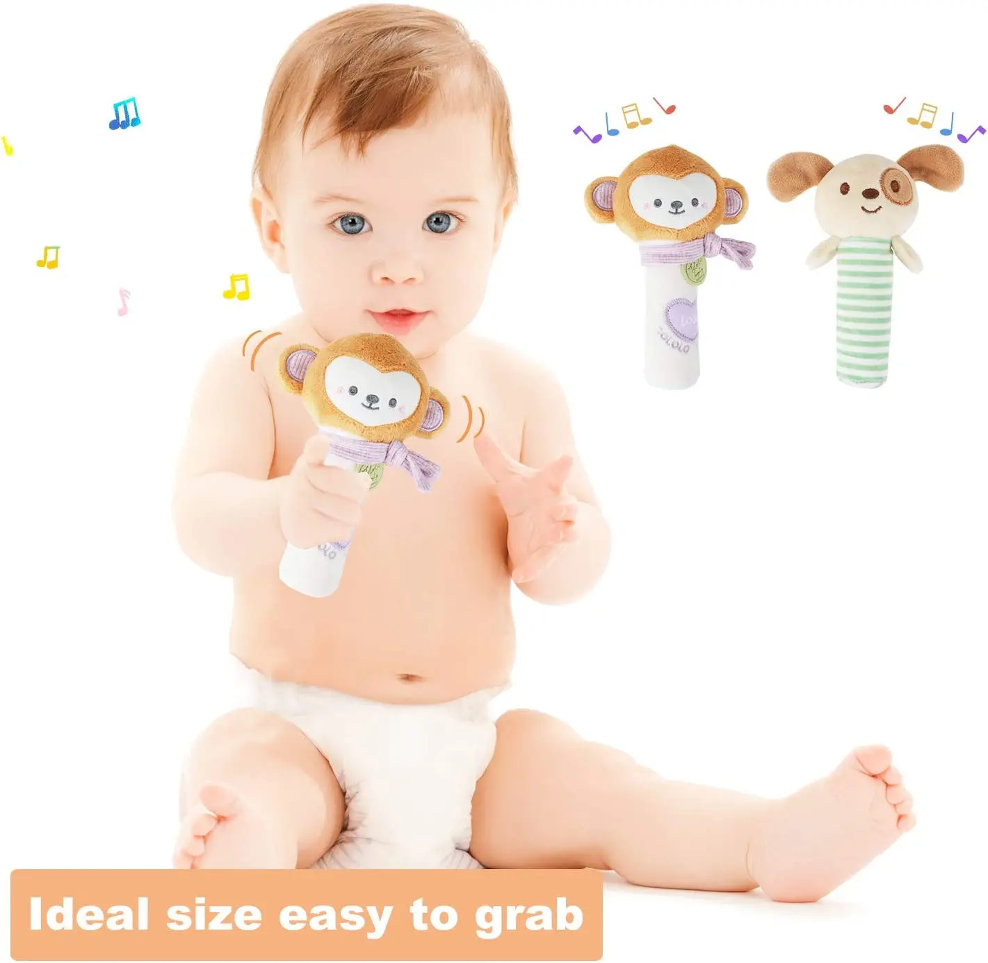 Custom educational plush hand rattles hand grip toys stuffed animal rattles shaker for 3 6 9 12 months infants newborn