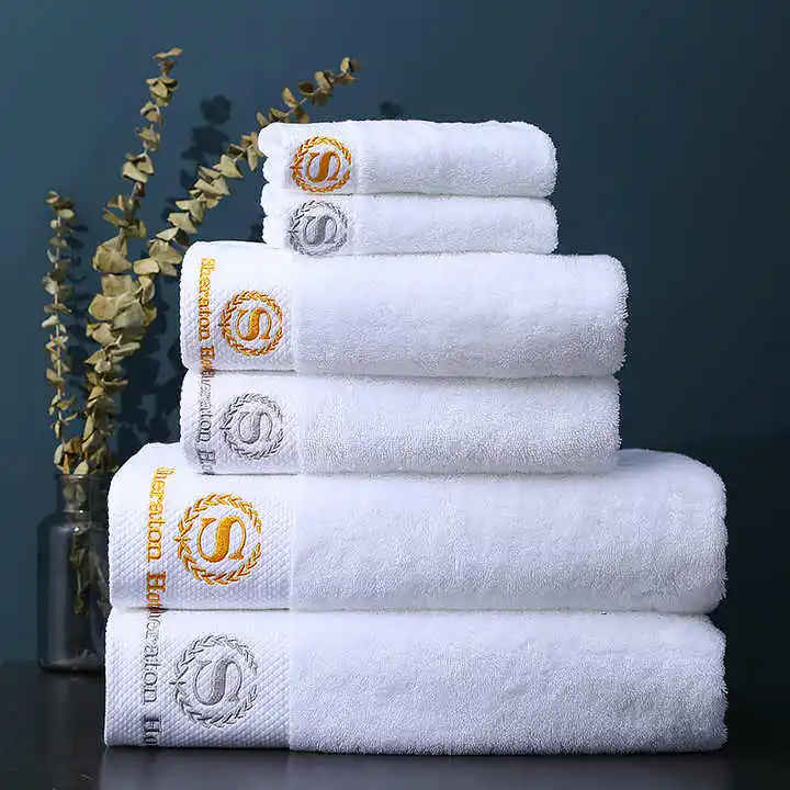Customized Embroidered Logo White Spa 100% Cotton Terry Luxury Bath Towel Sets for Hotel