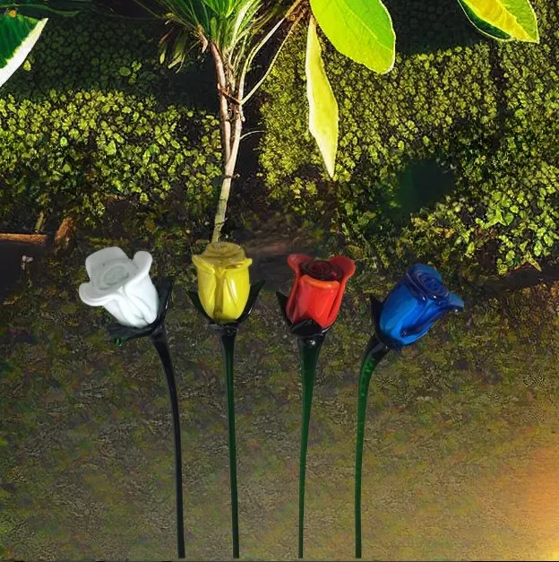Hand Made Folk Art Glass Rose Home Decoration Long Stem Glass Tulip Murano Glass Figurine Modern Hand Blown Flower