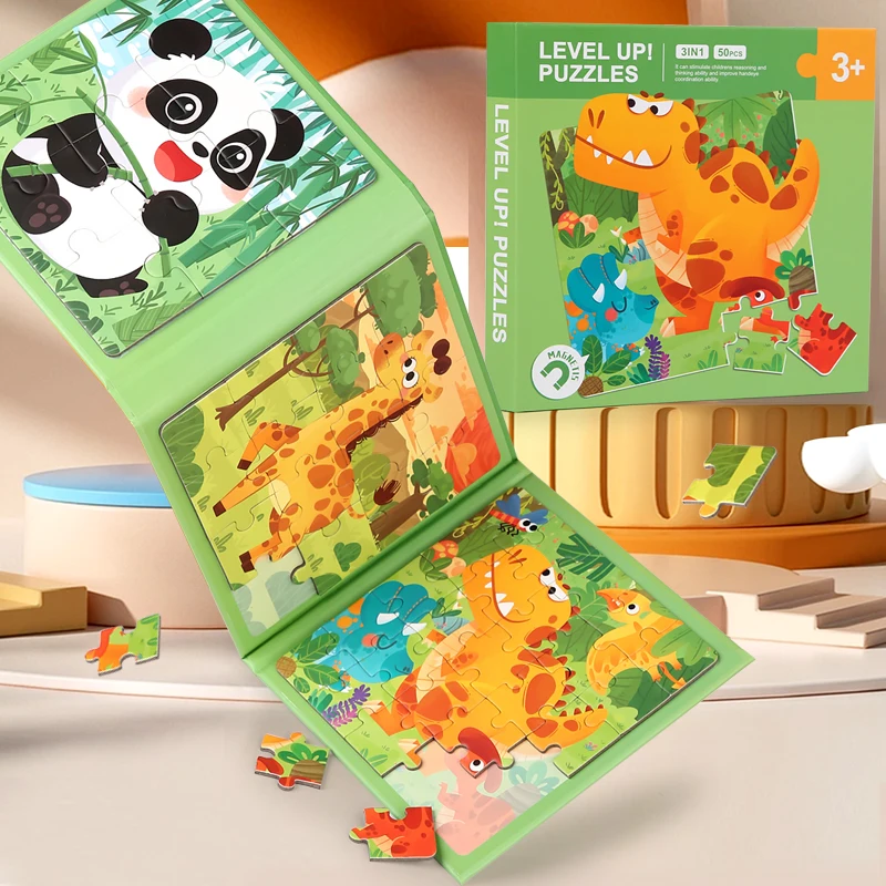 3 IN 1 Kids Funny 3D Paper Puzzle Early Educational Toys  Cardboard Baby Intelligence Magnetic Wooden Puzzle Book For Children