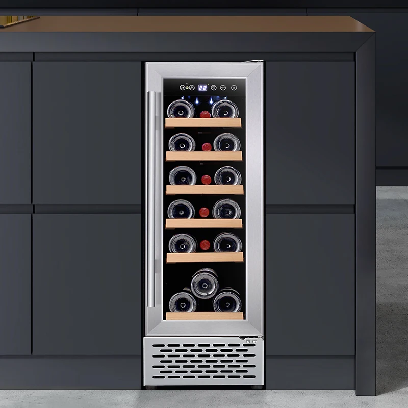 Smart Touch Screen Wine Cooler Wine Fridge Built in Cabinet Wine Cellar Built-in Black with Lock Wooden Shelves
