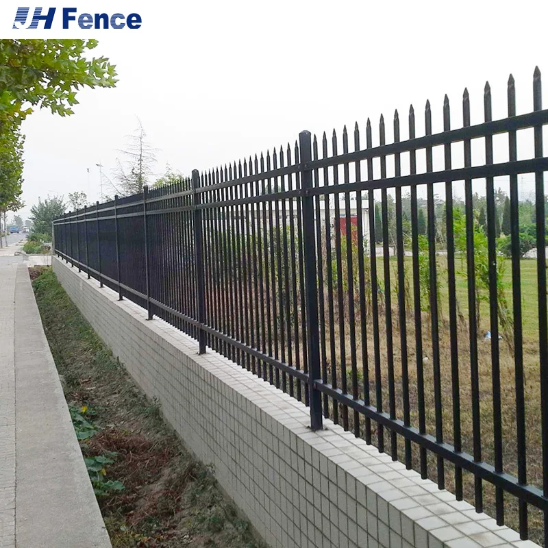 Black Color 6FT 8FT High Pressed Top Steel Fence steel picket fence