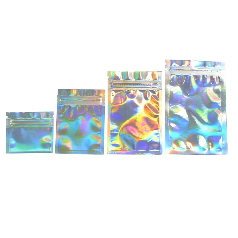 Holographic Gift Logo Custom Printed Bags Clear Plastic Packaging Mylar Cosmetic Zipper Food Storage Small Ziplock Pouch Bags