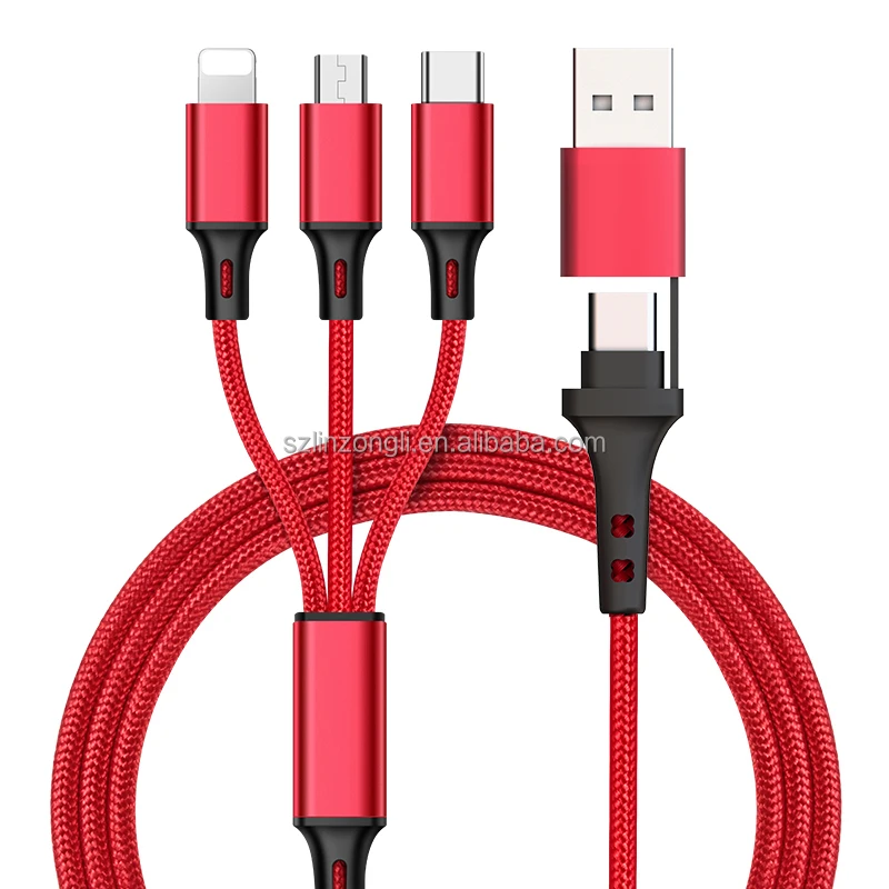 New Arrivals Premium usb c to Type c Micro 8pin All in one 5 in 1 Nylon Braided Fast Charging Cable 3A for Iphone Android