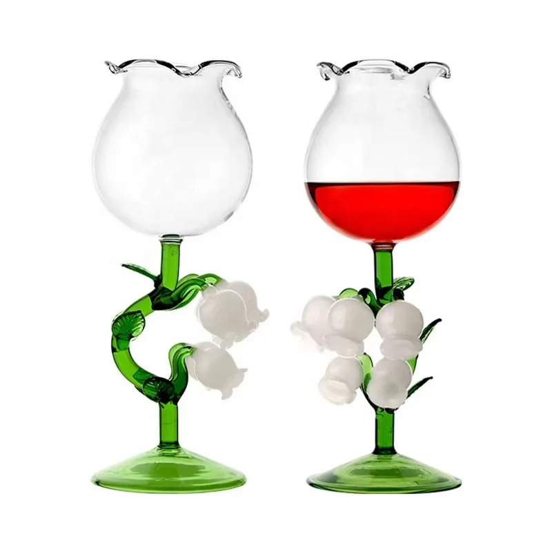Drinkware Tableware wholesale customized coloured red wine glasses flower shape irregular stem goblet wine glass for party