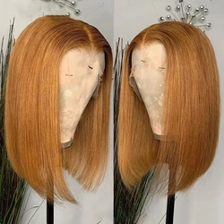13x4 Short Bob Human Hair Wig, Prepluck Natural Virgin 5x5 Hd Lace Human Hair Wigs ,Honey Blonde Straight Transparent Lace Wigs