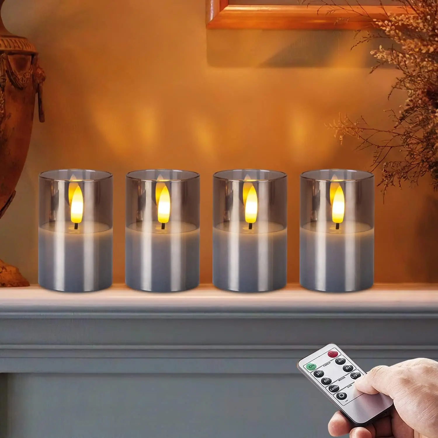 Homemory Glass Flameless Votive Candles with Timer Remote, 350+Hour Lasting Battery Operated Led Candles, Real Wax 3D Wick