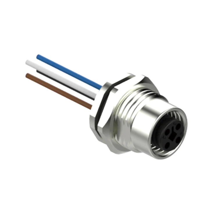 GSEETECH M12 T coded power receptacle female male molding cable connector with panel mount front fastened