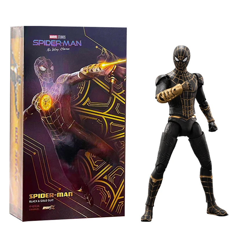 zd toys original genuine Marvel Spider Man-No Way Home Black and Gold Spider-Man 1/10 action figures movable joints 18cm 7 in