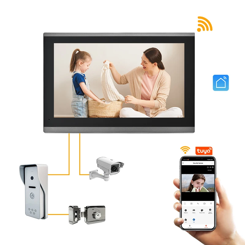 10-дюймовый монитор поддерживает Смарт-приложение Tuya Multi-button IP видеодомофон для небольшой квартиры 2/4/8/12 квартир видеофон