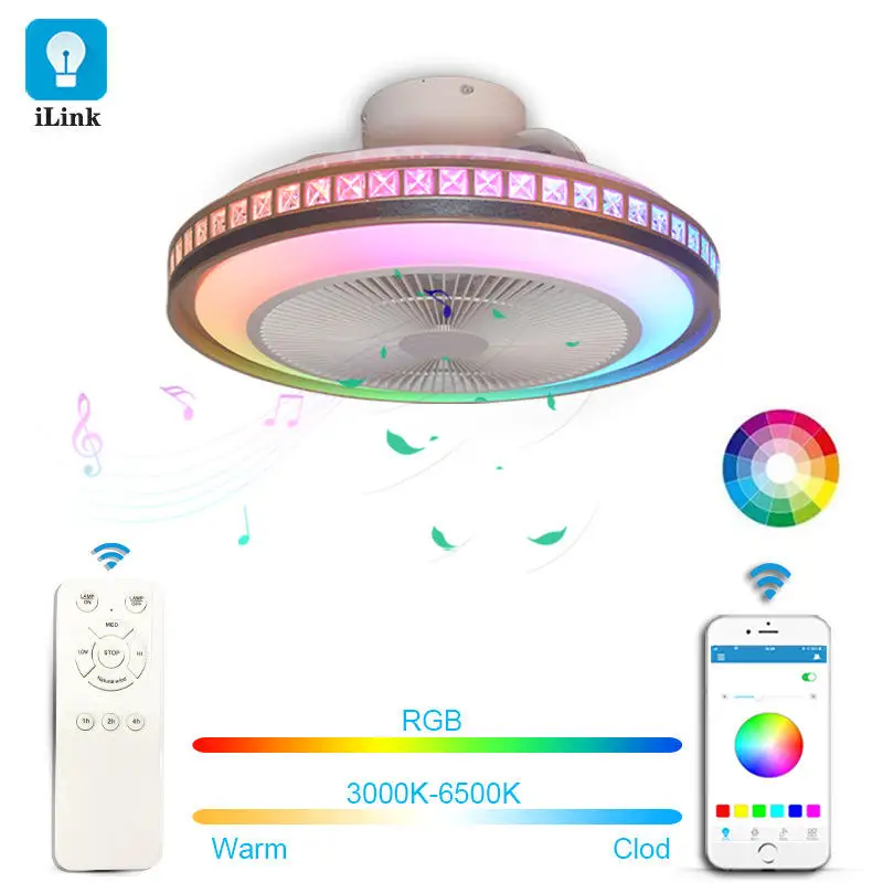 Modern Designer Decorative Smart Home Lights Chandelier Bedroom Luxury Crystal Fan Ceiling Light Remote Control Led Ceiling Fans