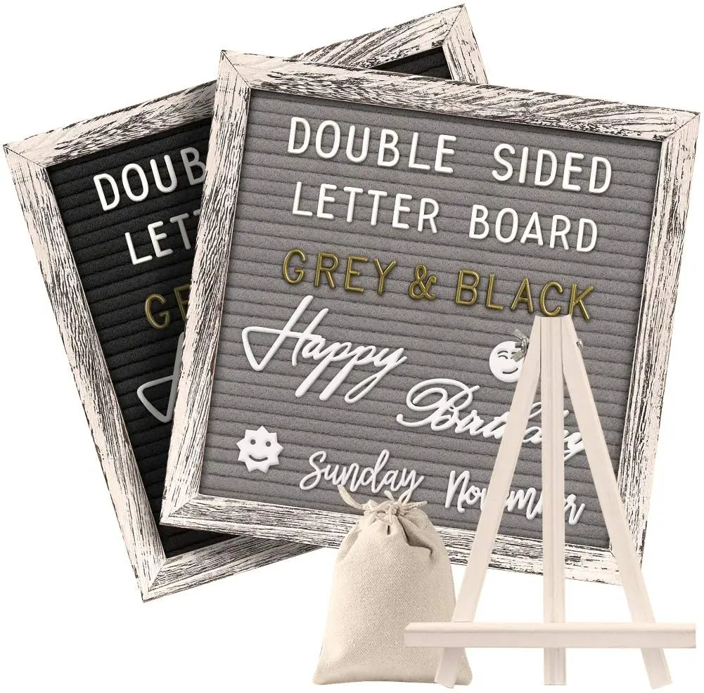 
Rustic Wood Framed Double Sided Felt Letter Board for Wall & Tabletop Display Decor 