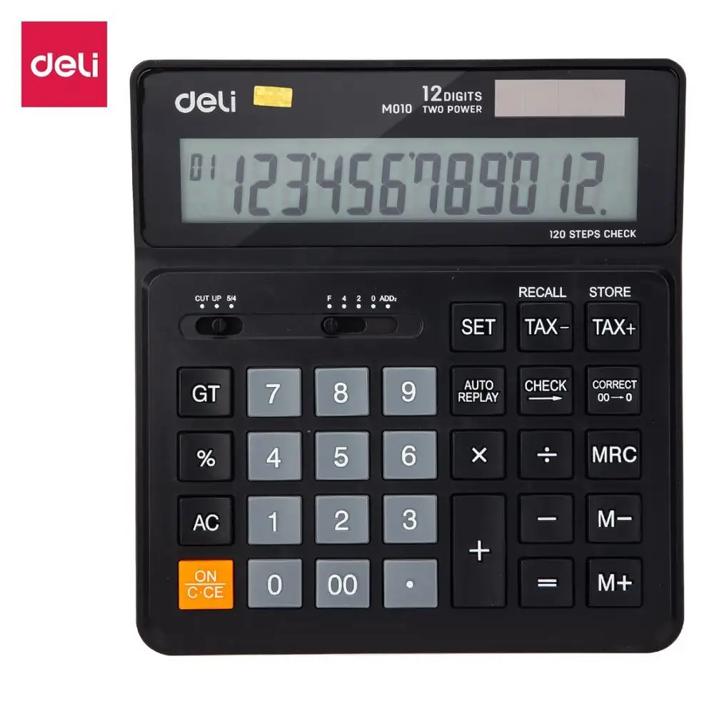 Deli Tax Calculator Check Correct 120 steps EM010 Black White 12 digit dual power business office finance desktop calculator