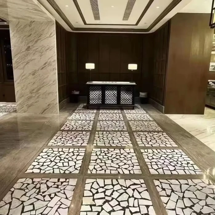Rust orange red regular strip natural marble mosaic terrazzo indoor floor decoration panel