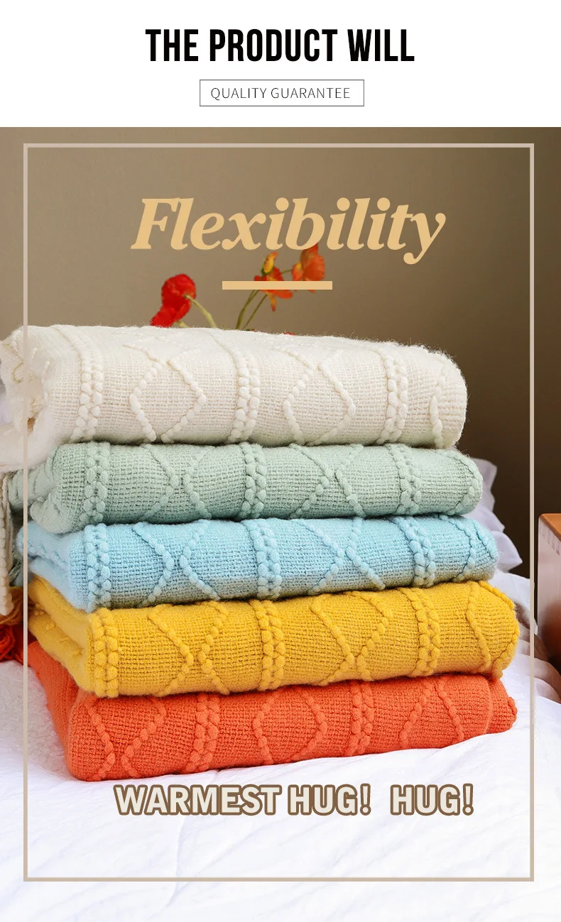 RTS hot sale knitted blanket Custom logo  bohemian  boho home  wool throw  blankets  throws for sofa nap camp