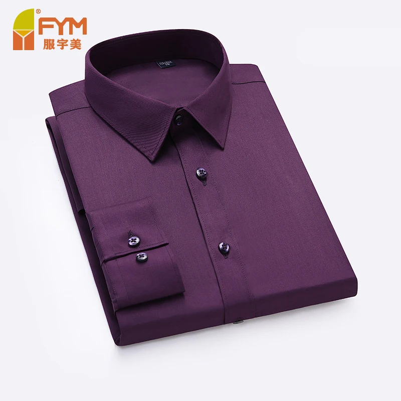 Customize Long Sleeve Chemises Hommes Spandex Polyester Casual Camisa Hombre Solid Shirt Mens Bamboo Fiber Breathable Shirts