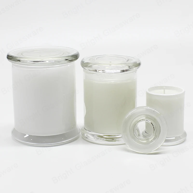Moulded Press Ivory Colour Glass Metro Jar and Candle with Knob Lid China Supplier