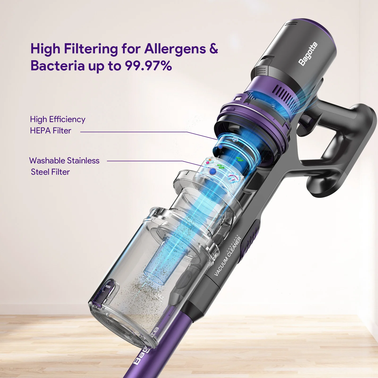 Bagotte BS900 Four In One Bagless Stick Cyclone Hand Held Steam Wireless Handheld Low Prices Portable Cordless Vacuum Cleaners