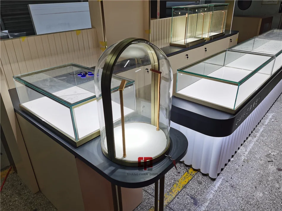 Stainless Steel Glass Display Cabinet Shopping Mall High end Jewelry Kiosk Display Showcase Custom