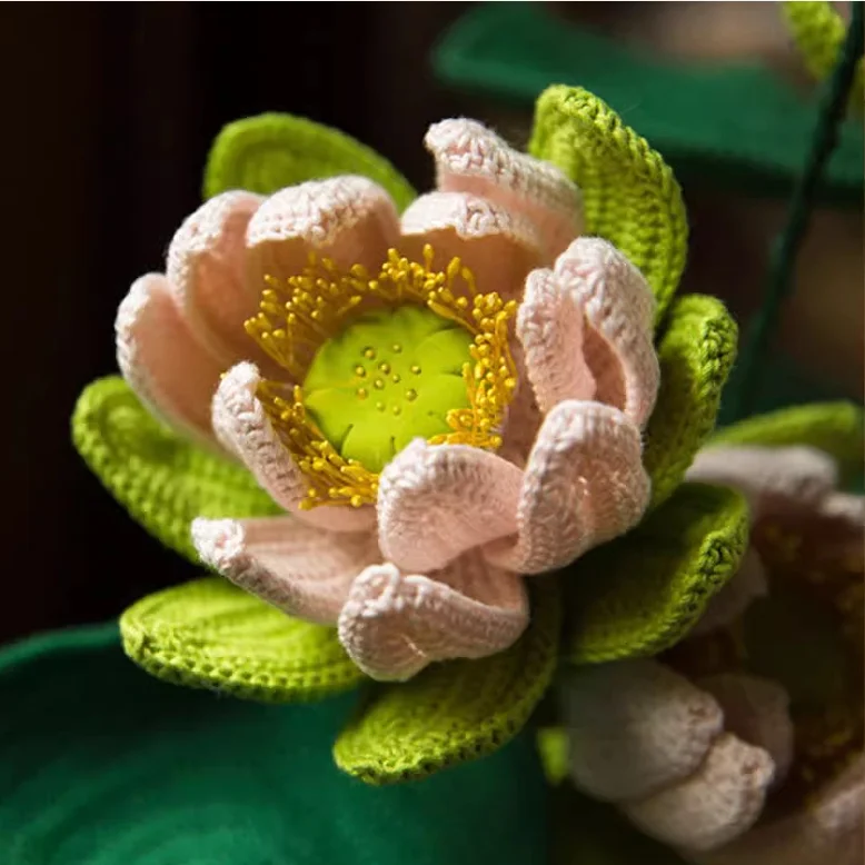 Ornamental Artificial Flowers Decorating The Living Room Handmade Knitted White Lotus Material Bag