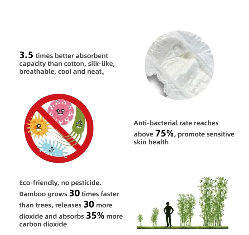 Nature Baby Diaper Bamboo Biodegradable Organic Pant Nappy Wholesale Disposable All Sizes Wipe Whipe Hypoallergenic Baby Diaper