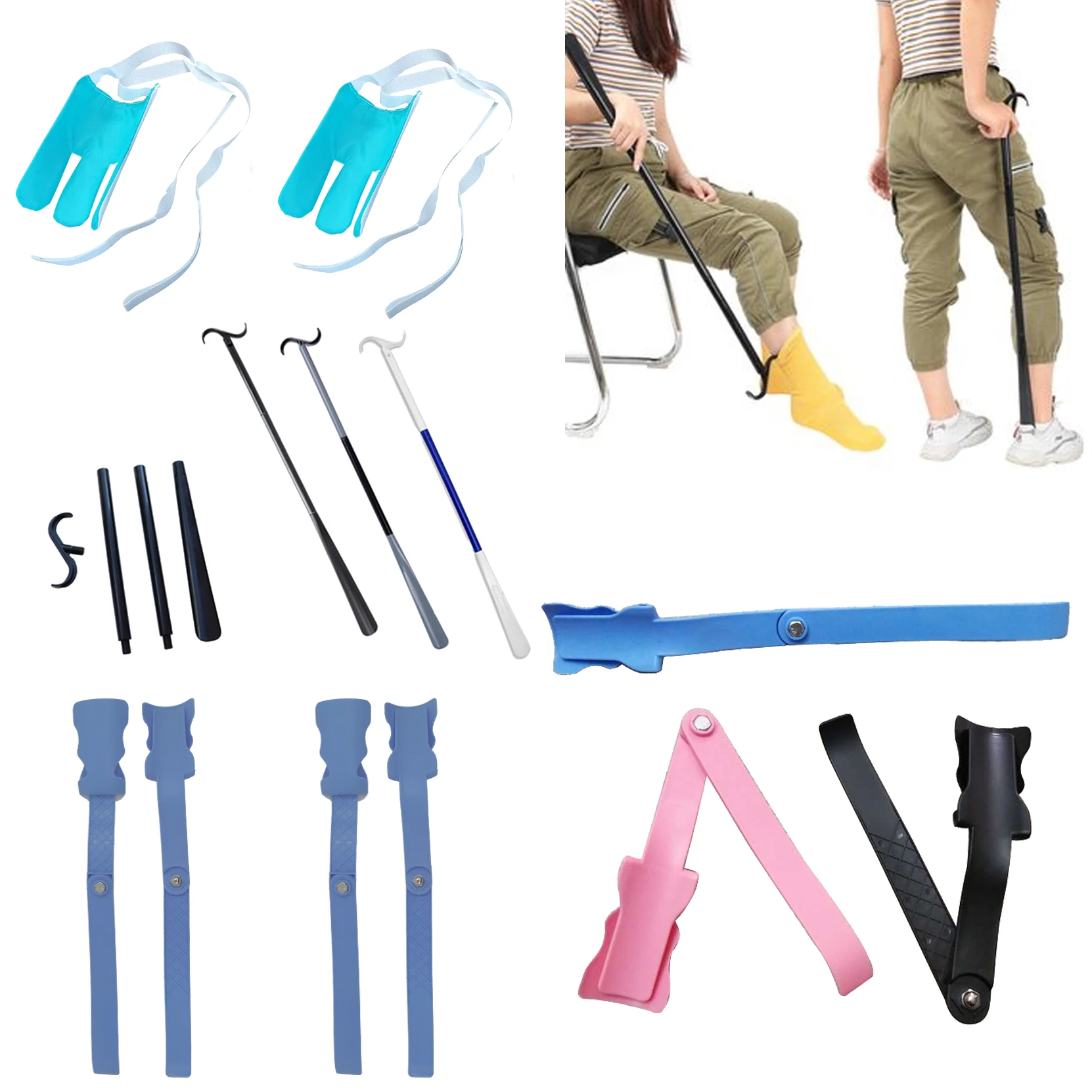 3 in 1 sock Aid shoehorn Easy On and Off Stocking Slider Assist Device Socks slider aid remover for elderly pregnant Patients