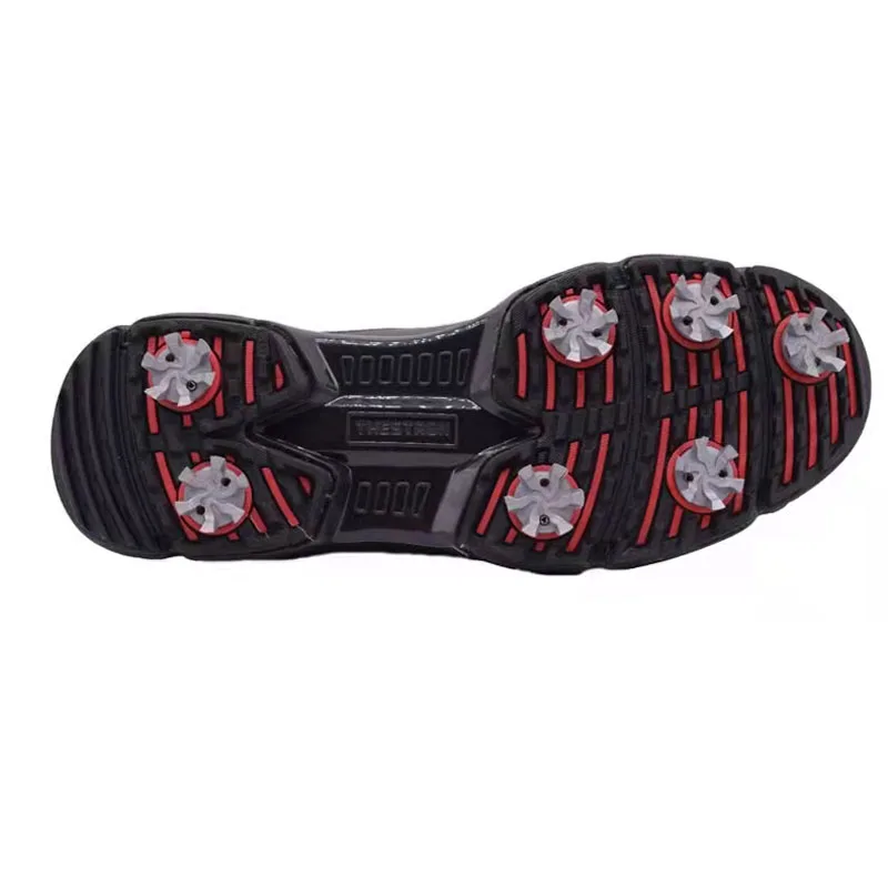 Hot wholesale leather waterproof nail professional high quality winter black men non-slip outdoor golf shoes