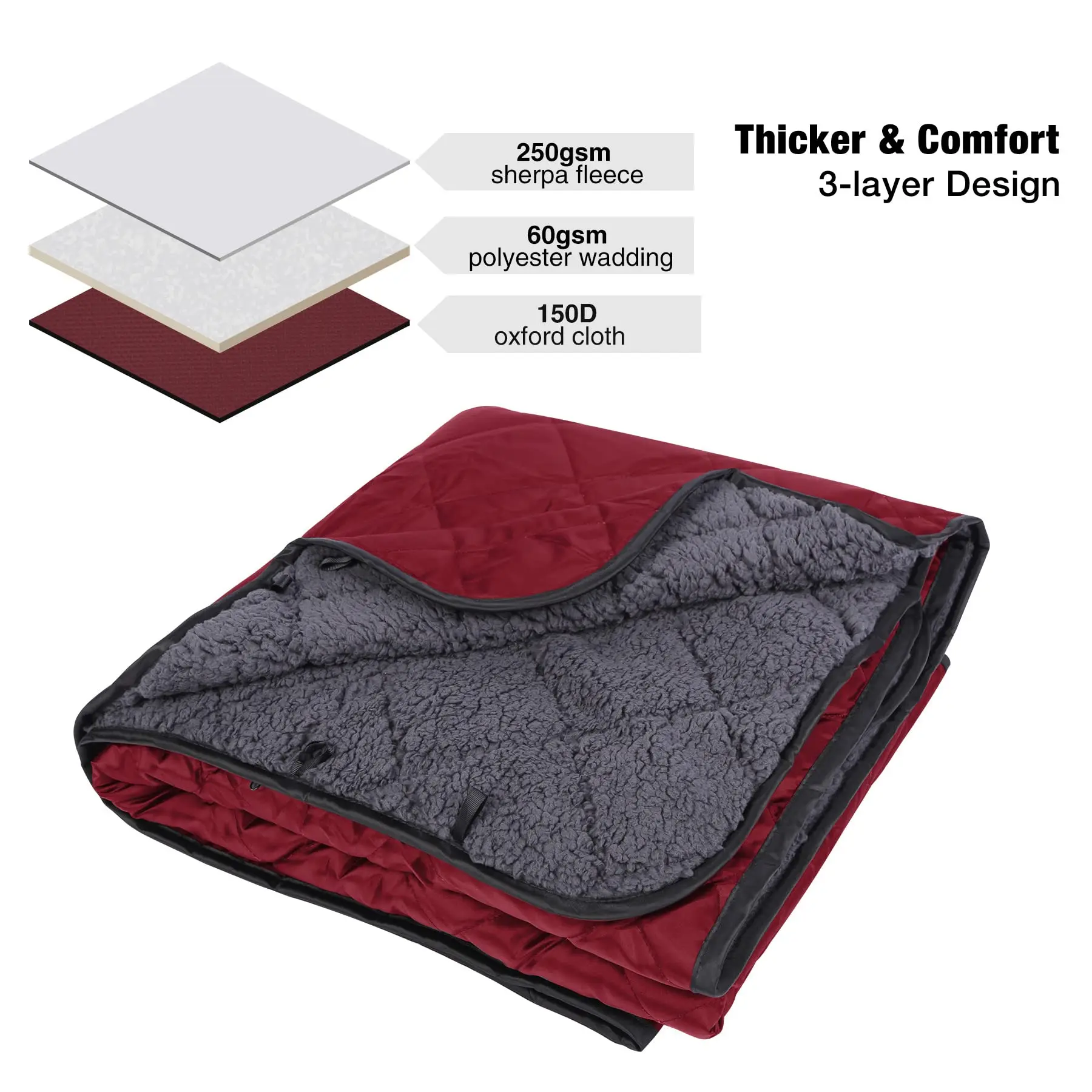 Amazon Hotsale Warm Quilted Sherpa Lining Outdoor Blanket Water-resistant Windproof for Camping Stadium Machine Washable