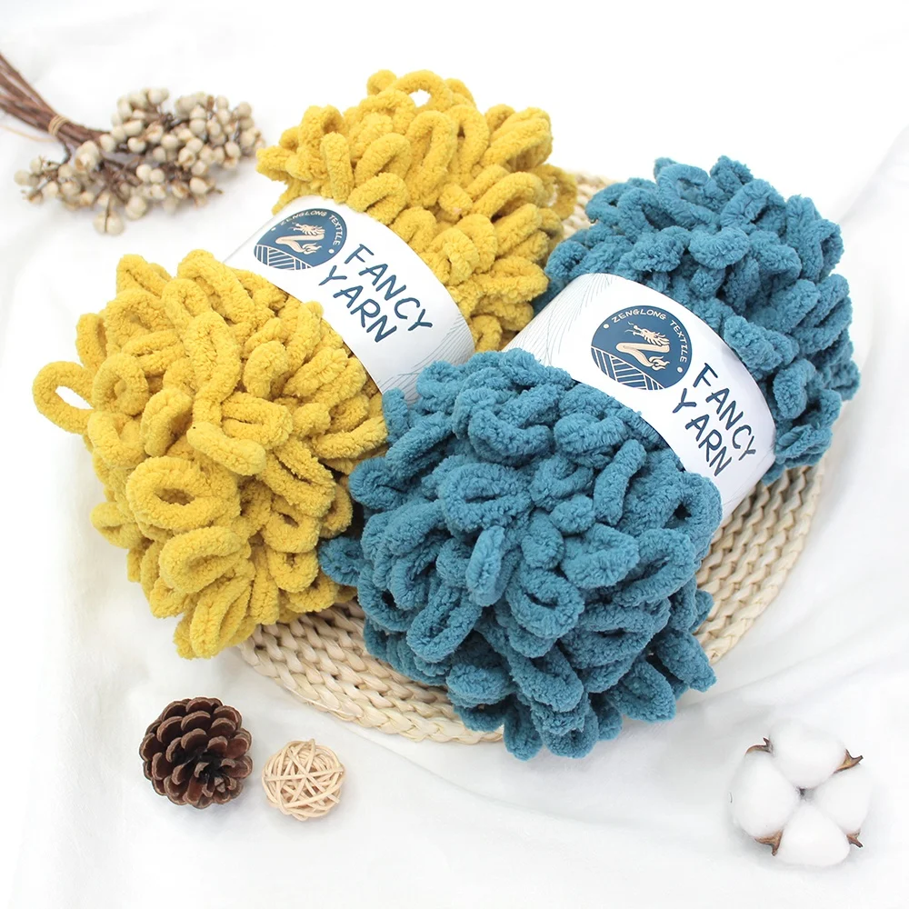 
100g wholesale cheap 100% polyester crochet super fur fancy chunky blanket carpet hand knitting finger loop yarn 
