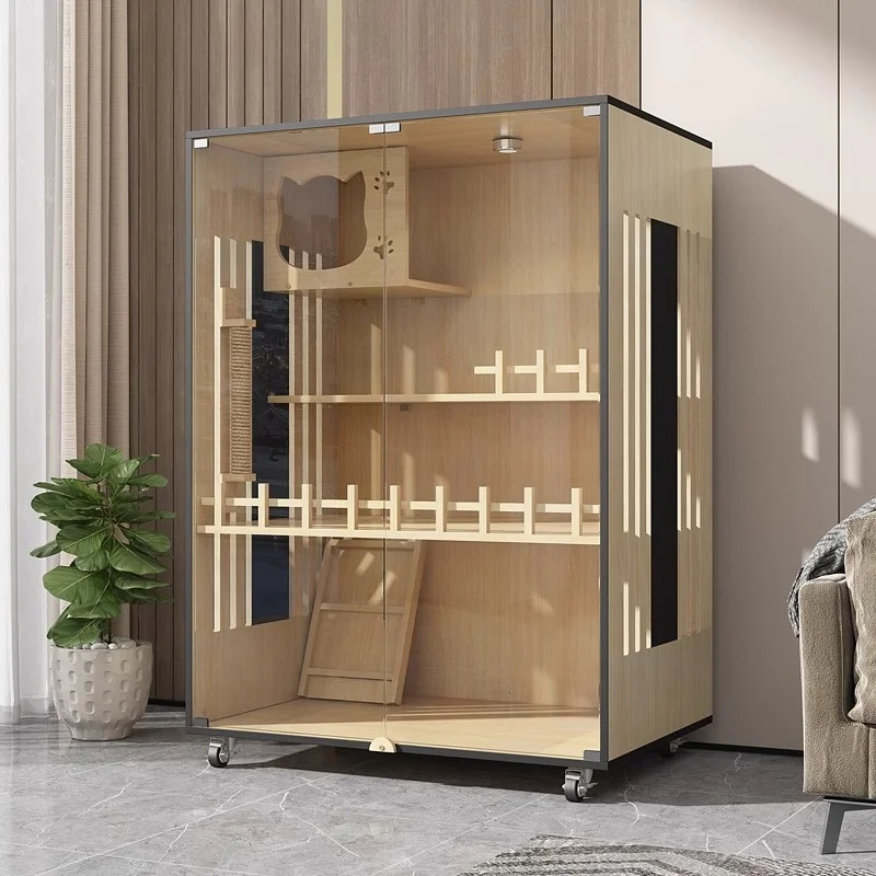 Modern Luxury Cat Nest Home cat nest Pet Cabinet Large Glass Wooden Villa Home Cat House