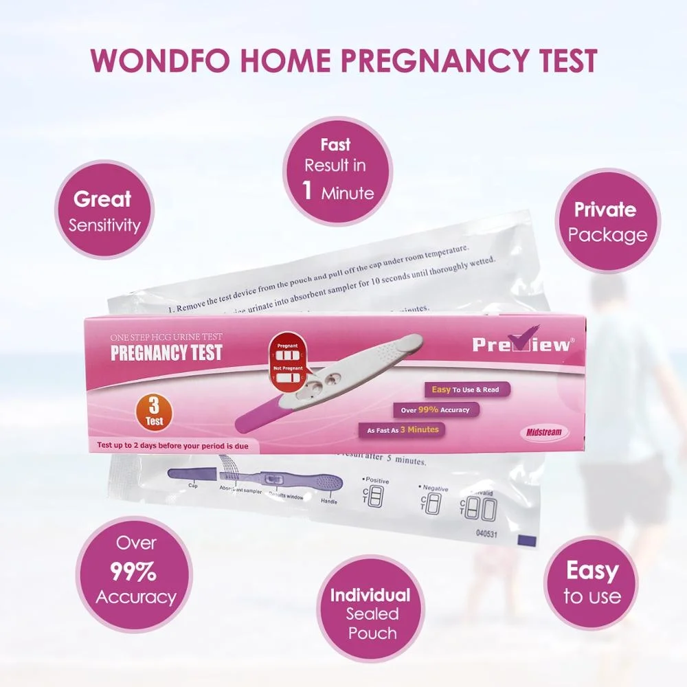 Wondfo тест на беременность более 99% точности HCG мочи средний поток 3 теста/коробка (6 0 мм)