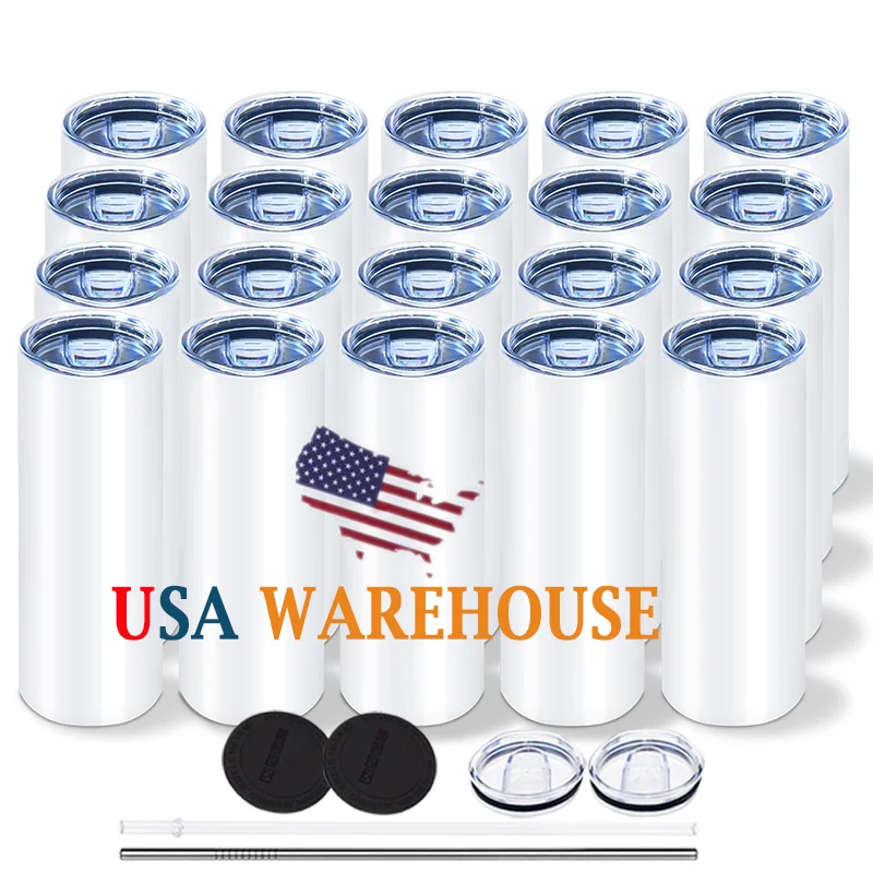 USA Warehouse 20oz Mugs 20 Oz Double Wall Stainless Steel Insulated Cup Straight Sublimation Blanks Tumbler With Straw And Lid