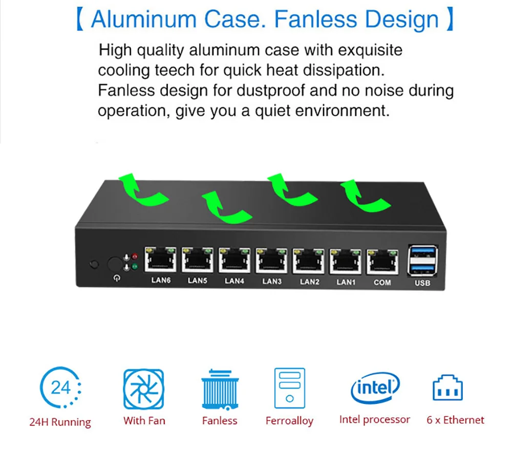  PfSense брандмауэр шлюз мягкая маршрутизатор VPN Мини ПК 1007U 1037U 6 Nic Gigabit Ethernet LAN порт компьютера для сетевого